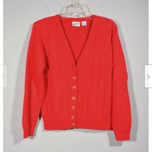 Hasting & Smith Lambs Wool Angora Red Cable Knit Cardigan Sweater Sz M Petites